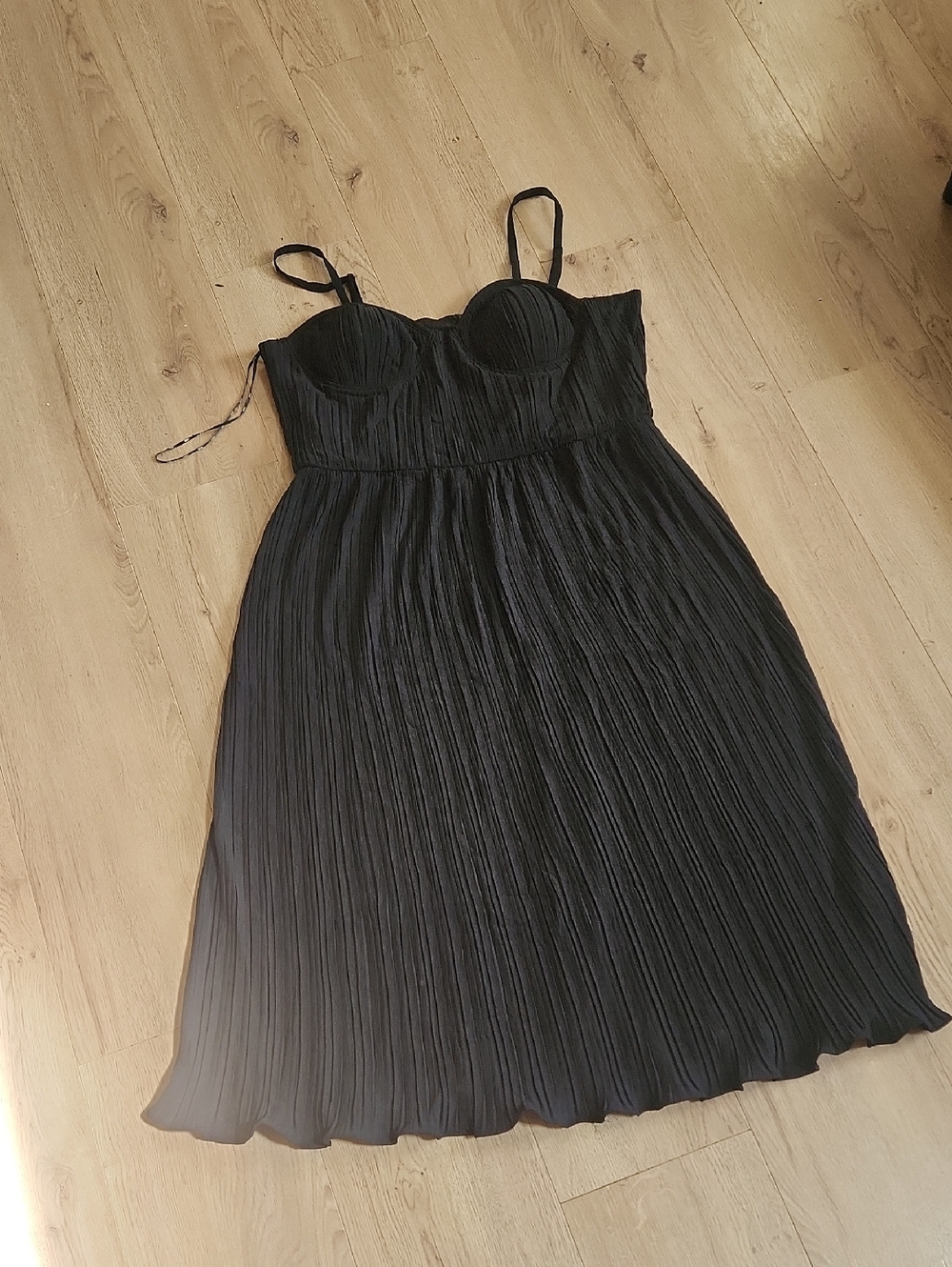DKNY Black Pleated Spaghetti-Strap Dress